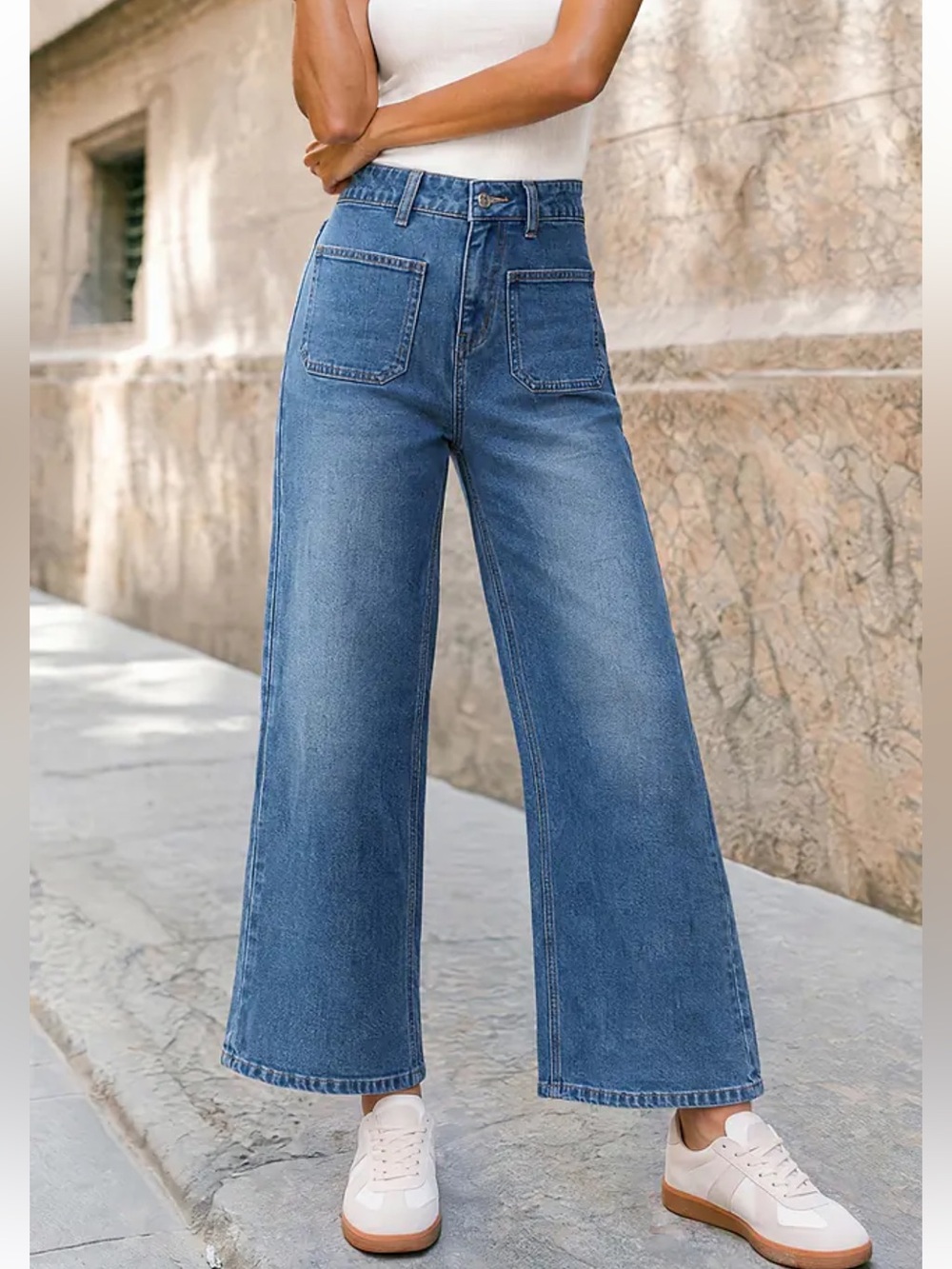 Cupshe Medium Blue High-Rise Wide Leg Jeans